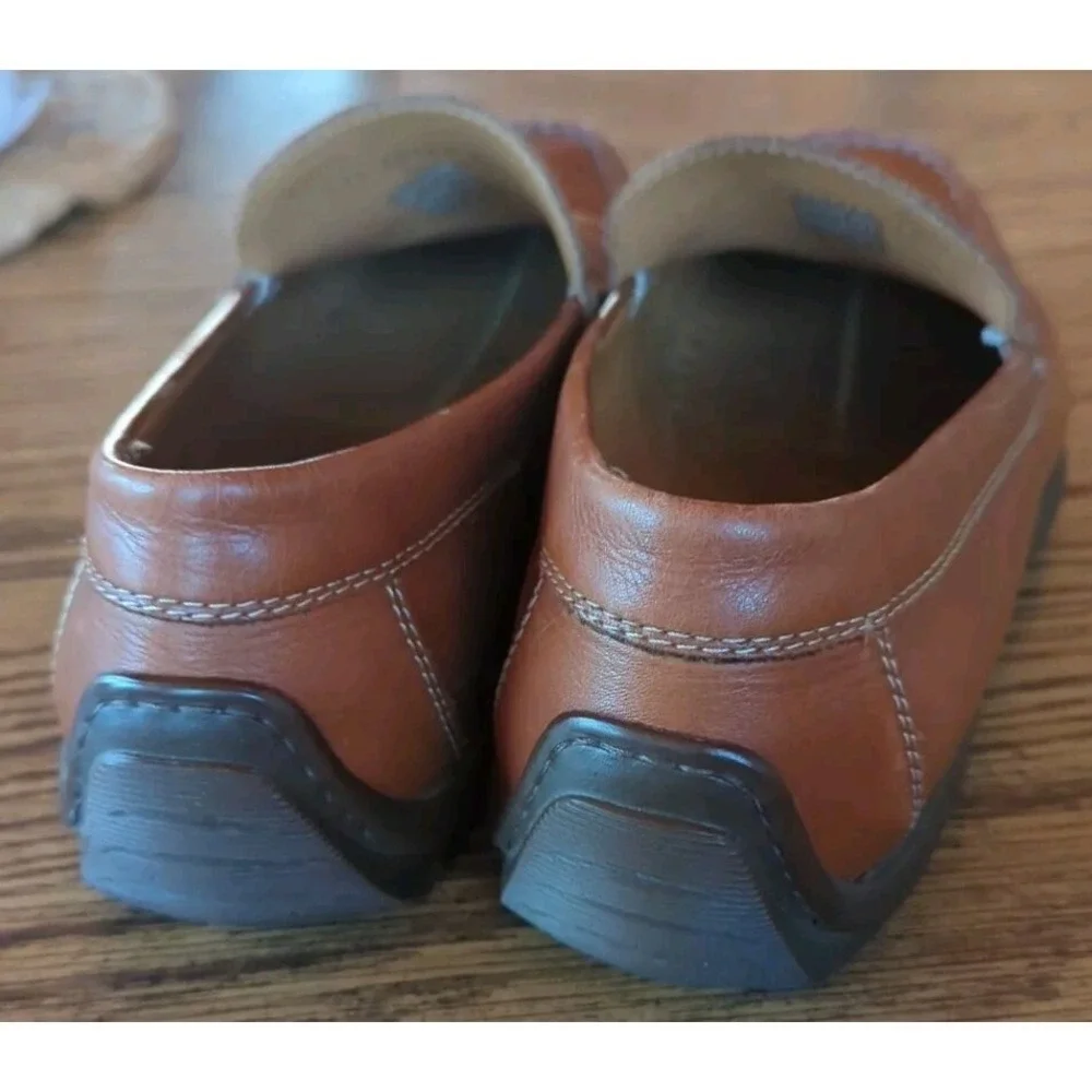 Mens Ecco Loafers Shoes Sz 10 44X W Used Brown Leather Plain‎ Toe Driving Modern